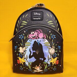 Loungefly Disney Alice In Wonderland Cameo Mini Backpack Glow In Dark Black NEW